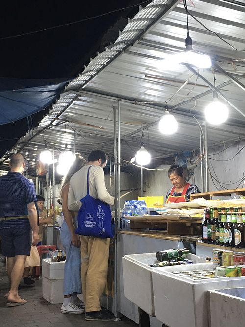 The stall has no sign. Look for the stall with numerous vegetable and noodle dishes.  at Vegetarian Buffet - Street Food Alley in Luang Prabang