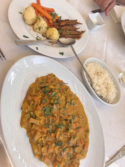 Vegetarian (vegan) Curry was lovely. It comes with potatoes, carrots and okra.  at Perry's Beach Restaurant in Pissouri