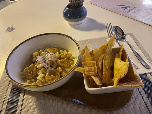 Tasty ceviche with plantains   at Bahia Mar in Puerto Ayora