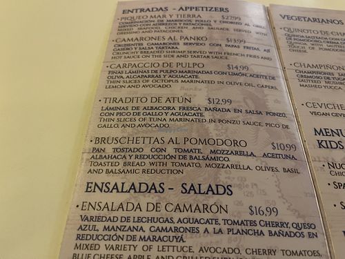 Menu  at Bahia Mar in Puerto Ayora