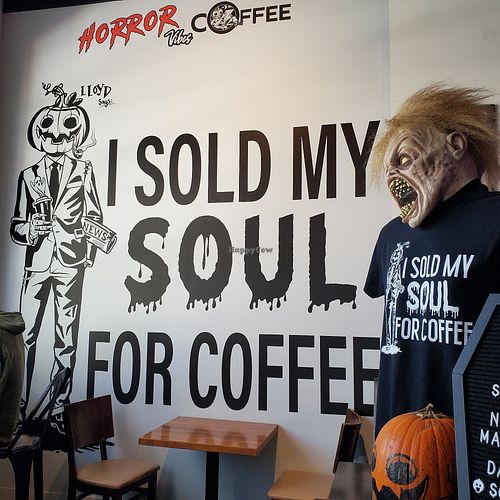Cute decor at Horror Vibes Coffee in North Hollywood