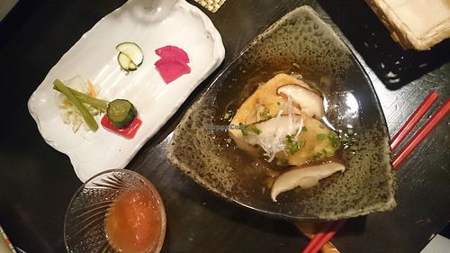 Tofu with mushrooms and appetizers at Iki Laboratory in Sapporo