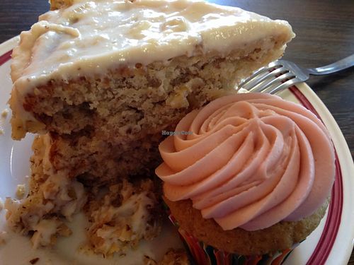 hummingbird cake & vanilla cupcake w/ rose frosting  at Dough Bakery in Atlanta