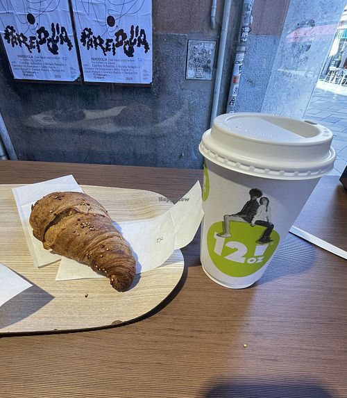 Vegan croissant and soy cappuccino  at 12oz Street Coffee in Venice