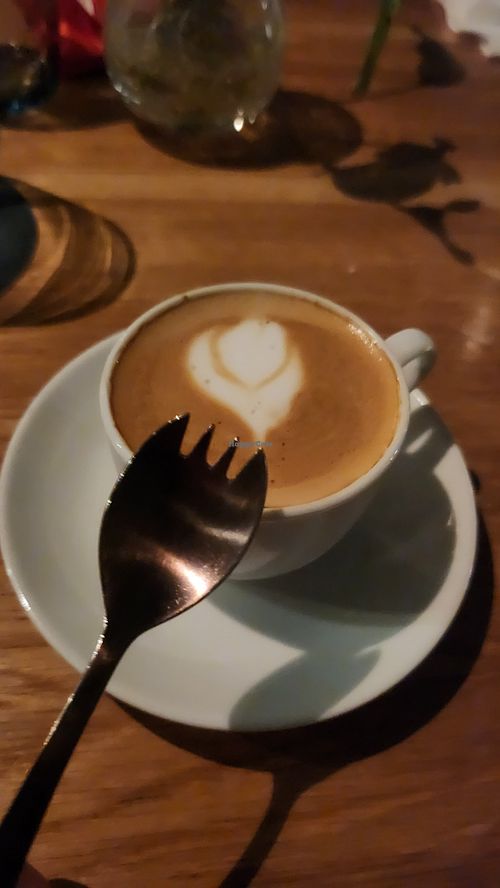 Espresso Macchiato mit Hafermilch und Mini-Göffel at 1821 Tübingen in Tubingen