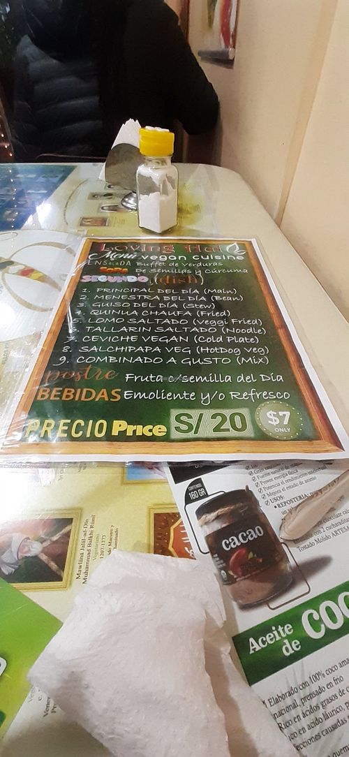 Menu at Loving Hut - Titikaka in Puno