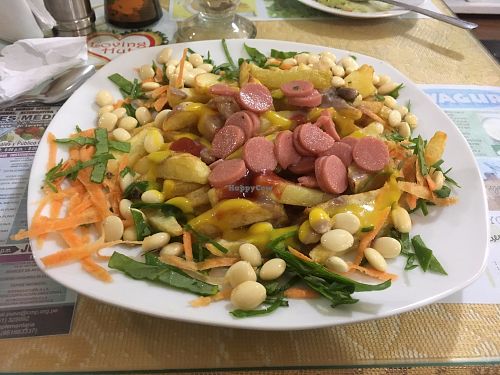 Salchipapas at Loving Hut - Titikaka in Puno