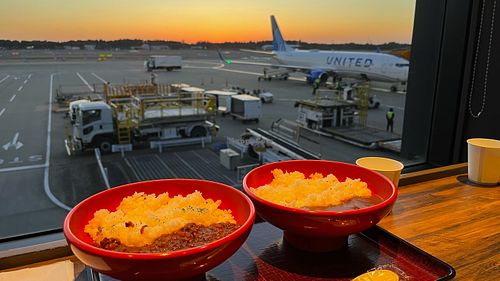 Vegan curry on the left at NRT - Cafe & Bar Avion - T1 in Narita