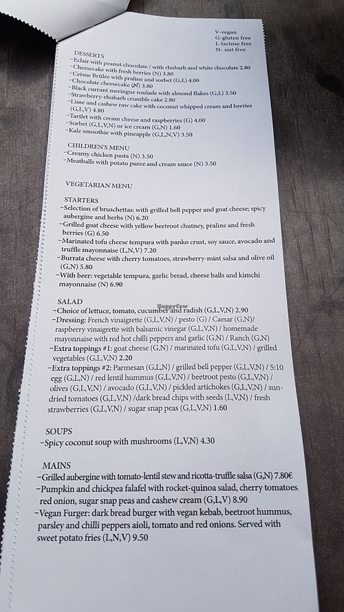 Vegetarian and vegan menu at F-hoone in Tallinn