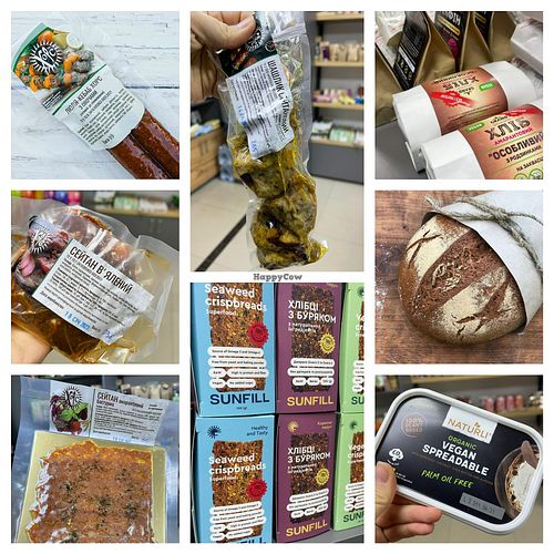 Vegan sausages, butter, protein, teas, bread, crispbread at Natura  in Ternopil