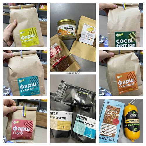 Vegan dry soy products, protein, condensed coconut milk, sausages at Natura  in Ternopil