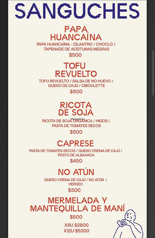 menu at Sanguich in Buenos Aires