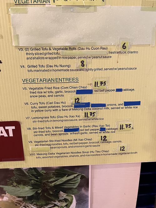 Vegetarian/Vegan Appetizers and Entrees  at Mekong Delta Café in Baltimore