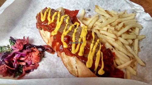 Vegan chilli dog at Brass Monkey Leith in Edinburgh