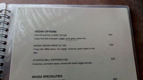 Vegan menu section at AKASA in Kintamani