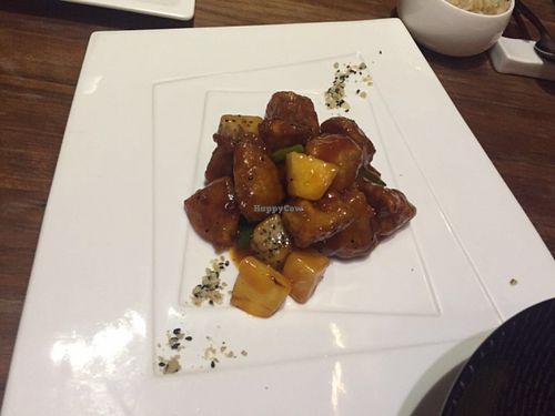 dragon fruit, pineapple, and something non-fruity but quite yummy at WUJIE 大蔬无界 - Xujiahui Park in Shanghai