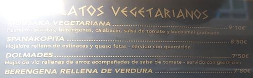 Vegetarian options at Kalamitsi in Alicante