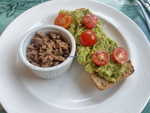 Avocado toast. Side of impossible burger.  at Vacation Cafe in Nassau