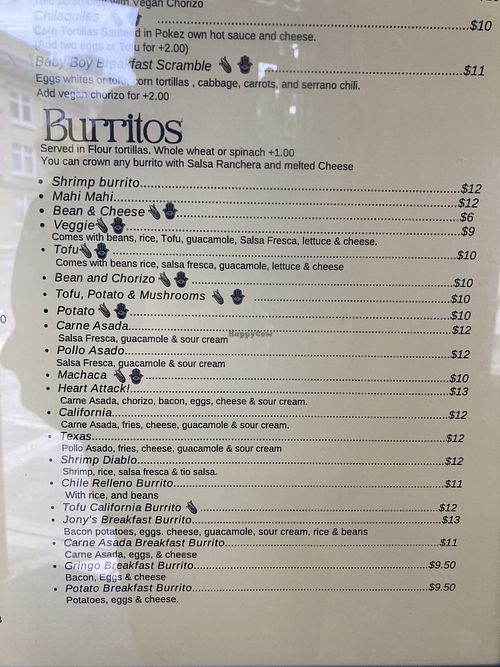 Burrito menu  at Pokez in San Diego