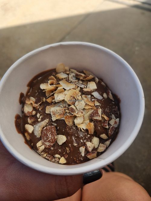 Excellent vegan chocolate pudding at Flower Child in Fort Worth