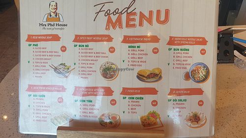 Menu green V are all the vegan options at Mrs Pho House in Kilmore