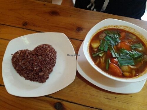 Vegetable Tom Yum with brown rice at Cafe Soleil in Phnom Penh