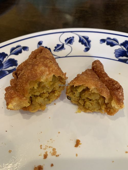 Inside vegan samosa   at Himalaya MoMo in Sacramento