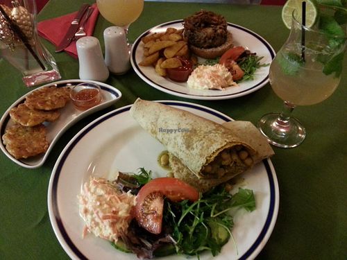 Channa Roti, Beanburger, Corn Fritters and drinks at Greenz at Greenz in South East London