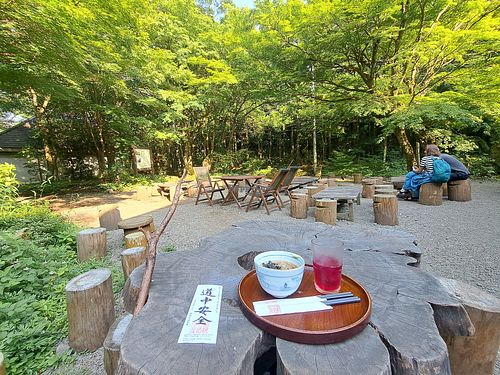 Outdoor dining and rest area at Amazake Chaya  in Hakone