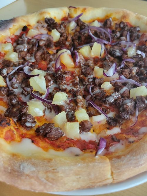 Pineapple soy meat pizza at Good Pie & Pizza in Tbilisi