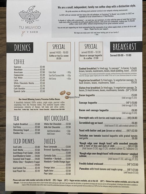 Menu December 2023  at Y Shed in Prestatyn