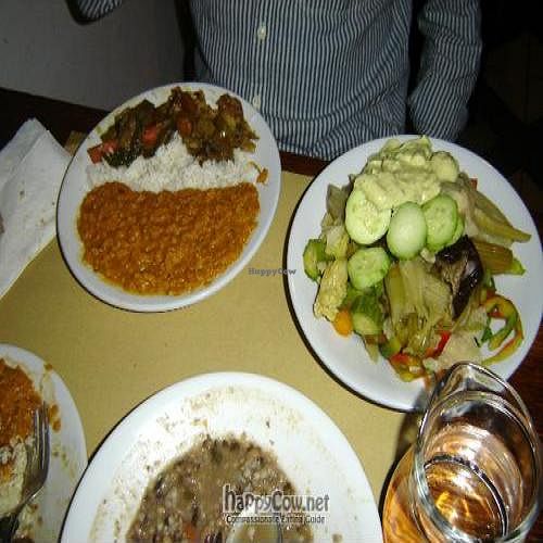 Dhal, curried vegetables and rice. Enormous salad. at Il Vegetariano in Florence