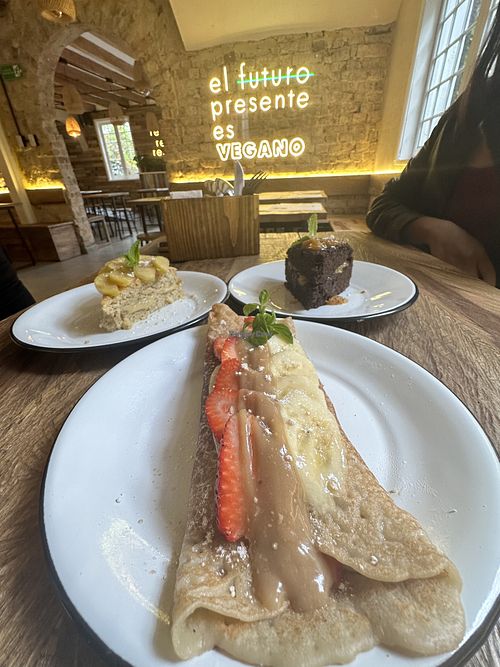 Lemon tart, chocolate tart, crepe  at Iom Plant-Based Food 78 in Bogota