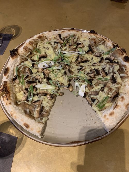 Vegan cheese mushroom pizza, super tasty. Highly recommend!   at The Lucky Squire Brewery and Bar in Broadbeach