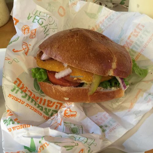 schnitzel burger  at HaShwarma HaTivonit - The Vegan Shwarma in Tel Aviv