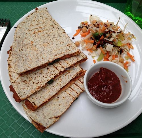 Quesadilla
made from vegan cheese and soya meat. the SALSA is the BEST at Veggie in Bratislava