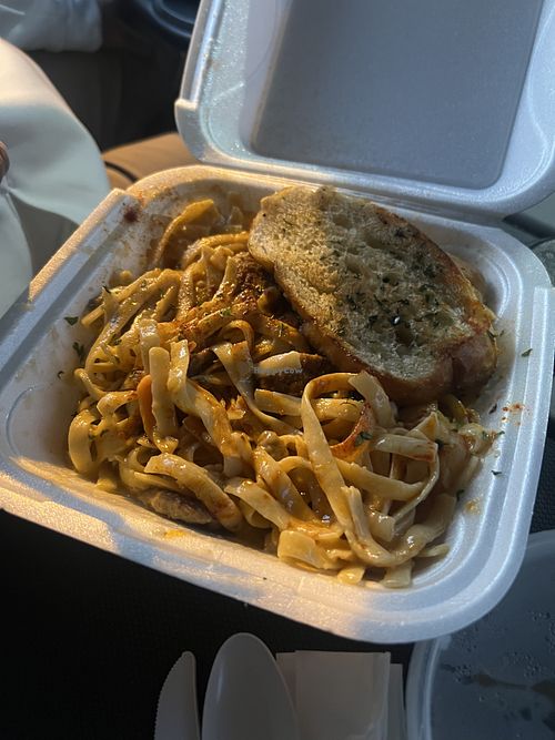 Cajun Alfredo pasta. Fettuccine noodles, beyond meat spicy Italian sausage, peppers, and mushrooms in our house made cajun alfredo sauce  at Garden of Soul in Bedford