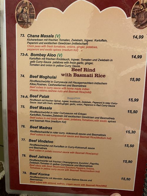 Menue  at Taj Mahal in Dortmund