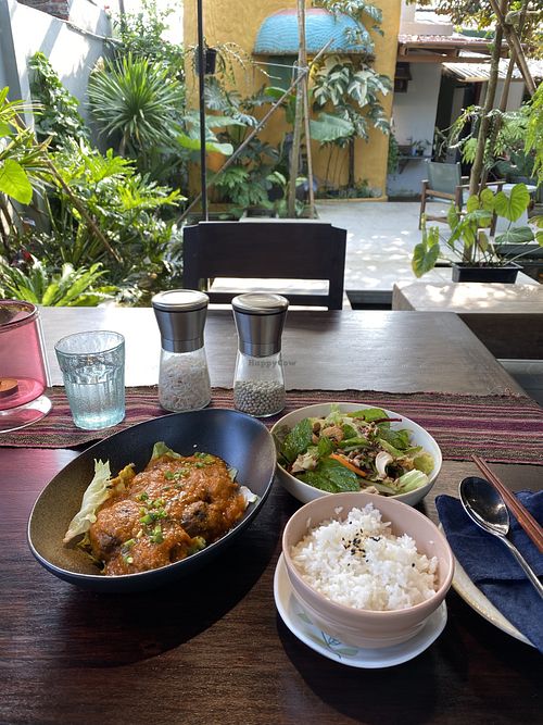 Mushroom with salad and rice. Very tasty and filling!  at Tropical Eatery by Chay Vui in Hoi An