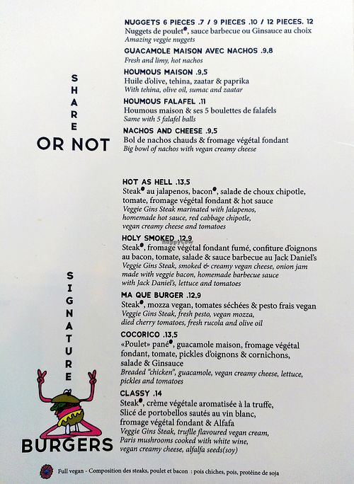 Menu 2025 Part 1: Burgers and Sides at Ginsburger Vegetarian Superstar in Paris