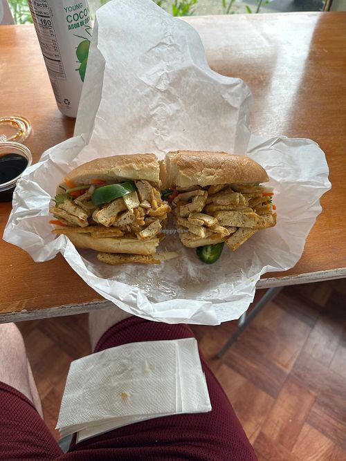 The Vegan Sandwich filled with tofu and other yummies - served hot😄 at Kitten and Pinky in Pacifica