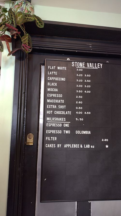 Menu as of August 2025 at Stone Valley Coffee Roasters in Clonakilty