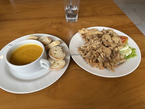 Pumpkin soup and fried mushrooms  at Fortunate Coffee - Pondok Indah in Jakarta