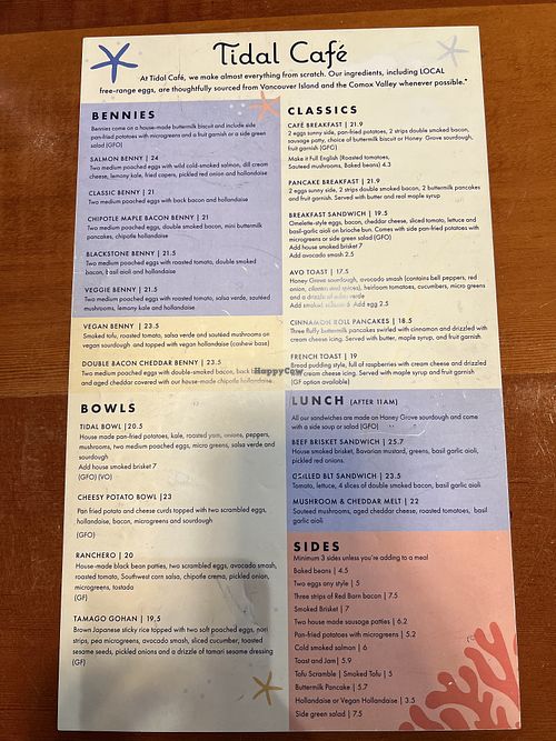 Menu  at Tidal Café in Comox
