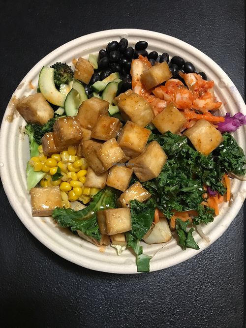 Custom vegan bowl, with tofu and black beans  at BIBIBOP in Cary