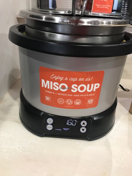 Complimentary miso soup  at BIBIBOP in Cary