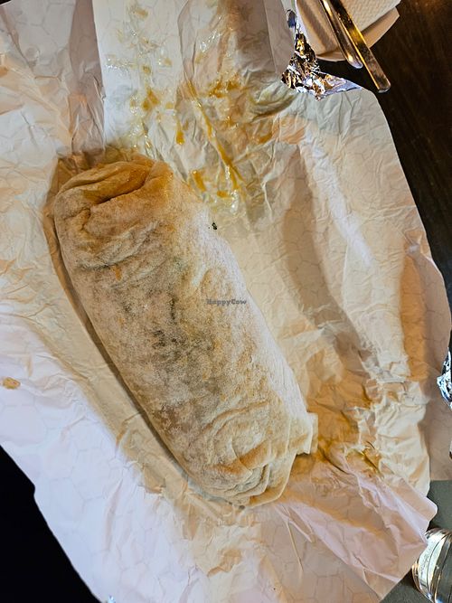 Veggie buritto. No lard, no chicken broth in the rice at Magaly's Tamales & Mexican Grill in San Fernando