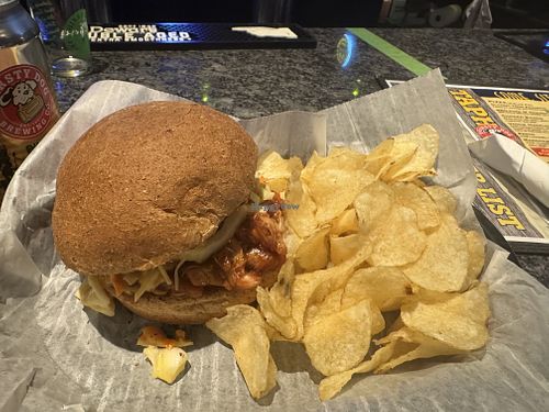 BBQ Pulled Lion’s Mane Sandwich (vegan)  at Thirsty Dog Brewing Co Tap House in Akron