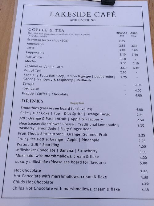 Drinks menu (July 2025) at The Lakeside Cafe  in Llandrindod Wells