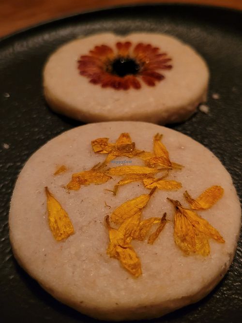 Loria's Flower Pressed Shortbread Cookies at Niku Nashi Sushi in Los Angeles